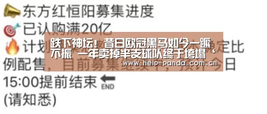 跌下神坛!昔日欧冠黑马如今一蹶不振 一年卖掉半支球队终于垮塌‘熊猫入口’(图4) 熊猫体育官网